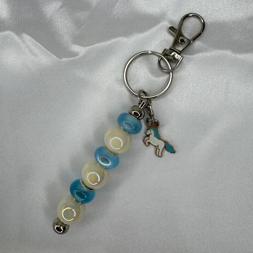Addie’s Bagcharm Keychains Aqua And White With Unicorn